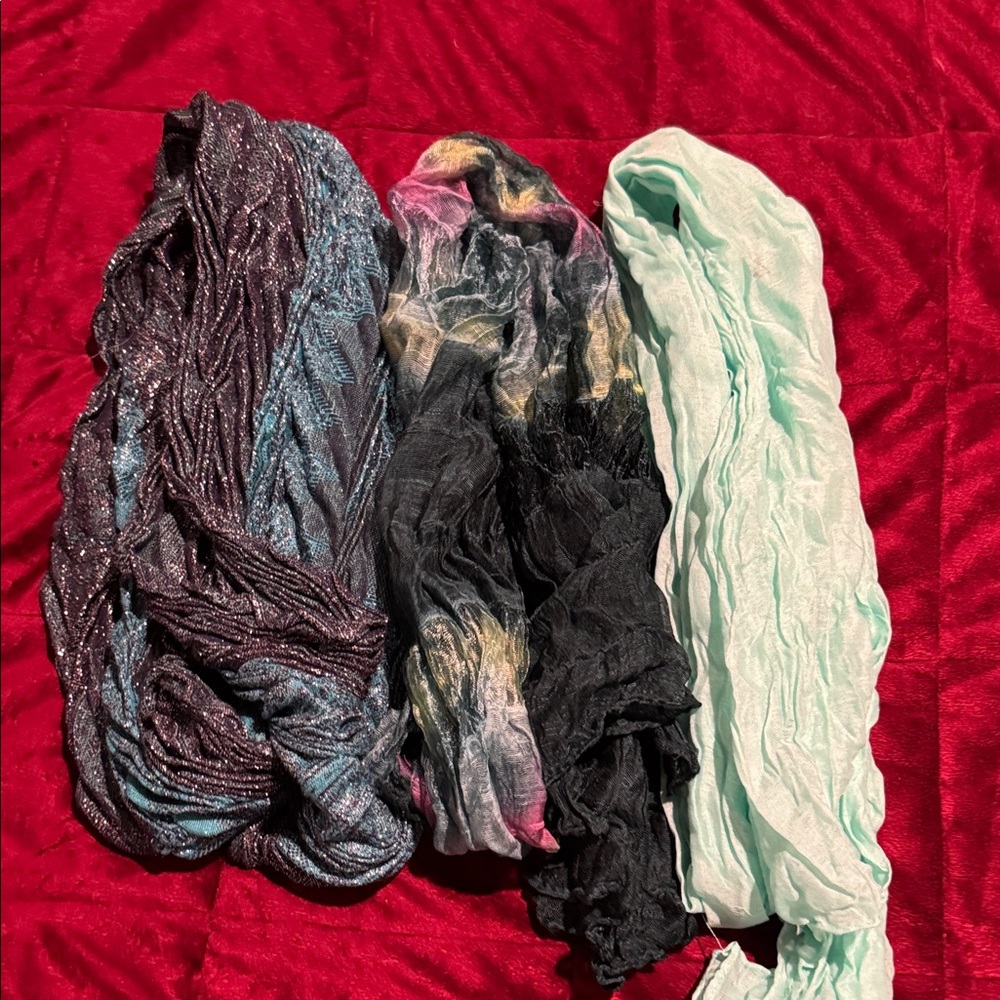 Bundle of 3. Elegant Women's Scarf Set - Black, Blue, Mint